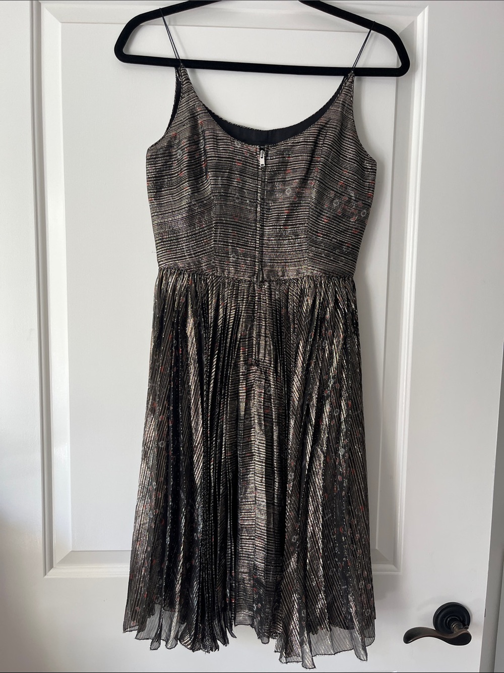 Isabel Marant Metallic Charcoal Pleated Midi Dress